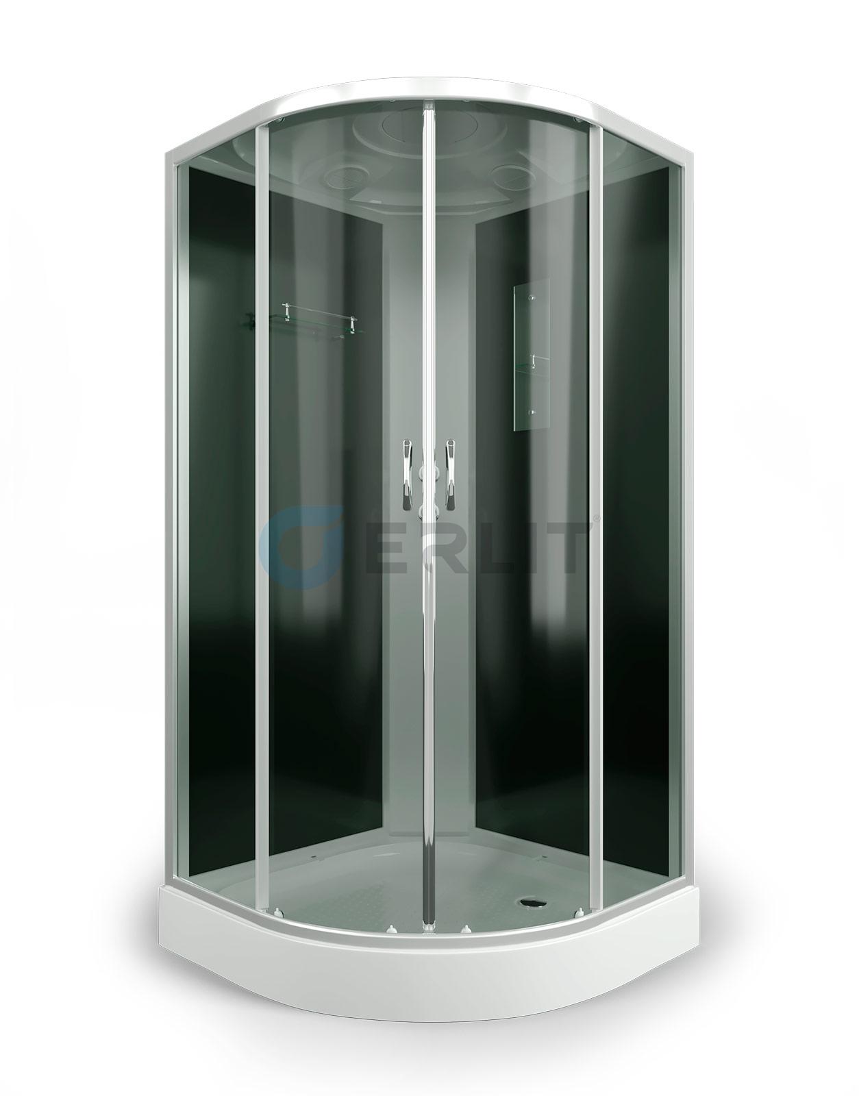 Душ кабина Erlit 90*90*215 арт.ER3509P-С2 тонир. стекло низкий поддон тропический, ручной душ, 