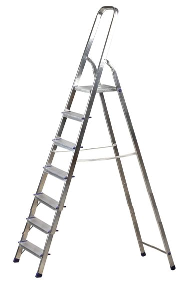 Лестница стремянка 7 ступеней алюминиевая матовая высота площадки 1450мм АМ707
