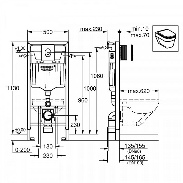 Инсталяция д/унитаза  GROHE  Rapid SL 4в1 6-9 л.арт. 38750001Gr  (38528+38558+38505+37131) АКЦИЯ