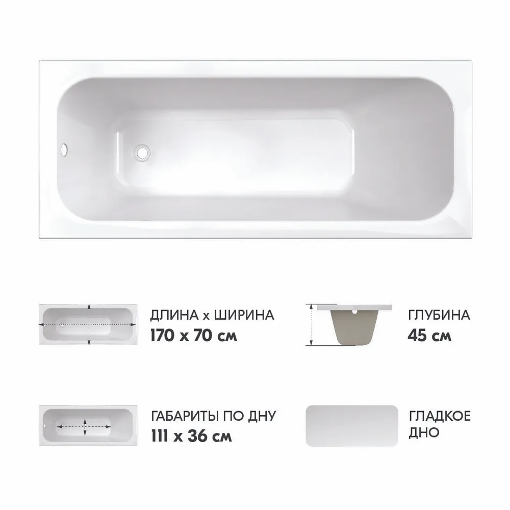 Ванна акриловая Triton Ника 170x70 + каркас Щ0000073861+ экран Щ0000062051