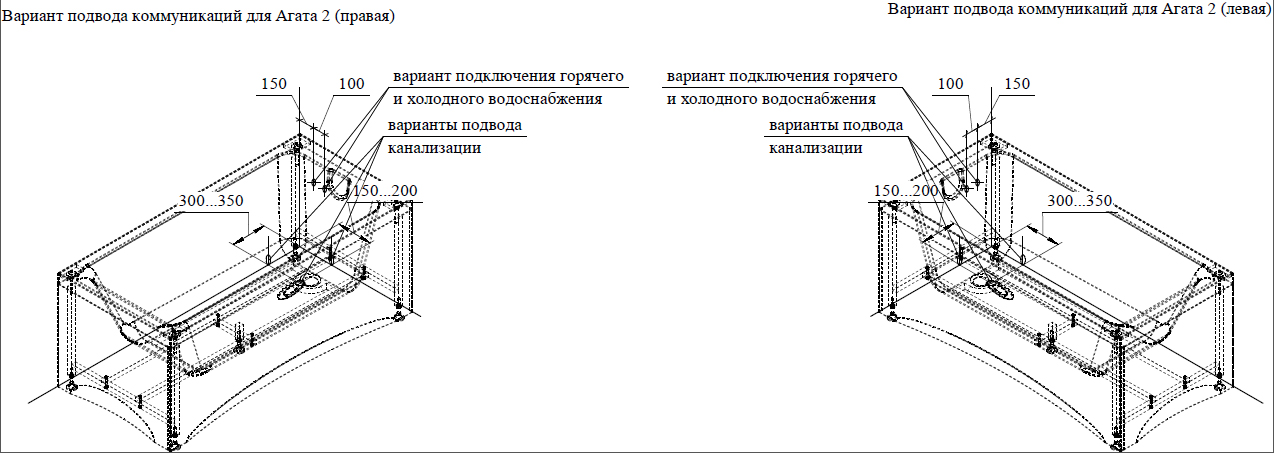 Ванна акриловая Радомир  АГАТА 2  170х70х63,  240 л фронтальная панель, каркас + Слив-перелив 