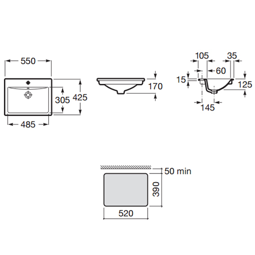Раковина встраиваемая сверху Roca Diverta 55*42 арт.327116000