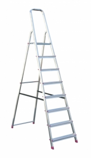 Лестница стремянка 8 ступеней алюминиевая матовая высота площадки 1660мм АМ708