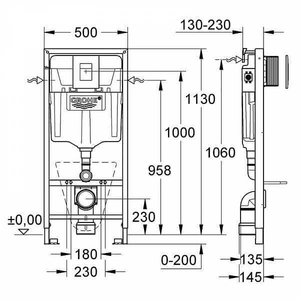 Инсталяция д/унитаза  GROHE  Rapid SL 4в1 6-9 л.арт. 38750001Gr  (38528+38558+38505+37131) АКЦИЯ