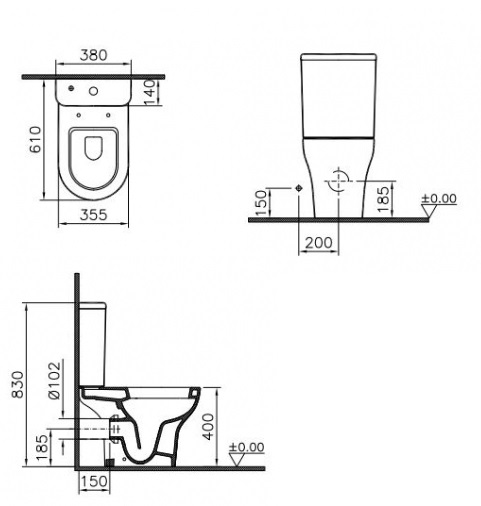 Унитаз напольный Vitra Zentrum  60 см Open-back  Rim-Ex (безободковый) с микролифтом арт.9824B003-7207 АКЦИЯ