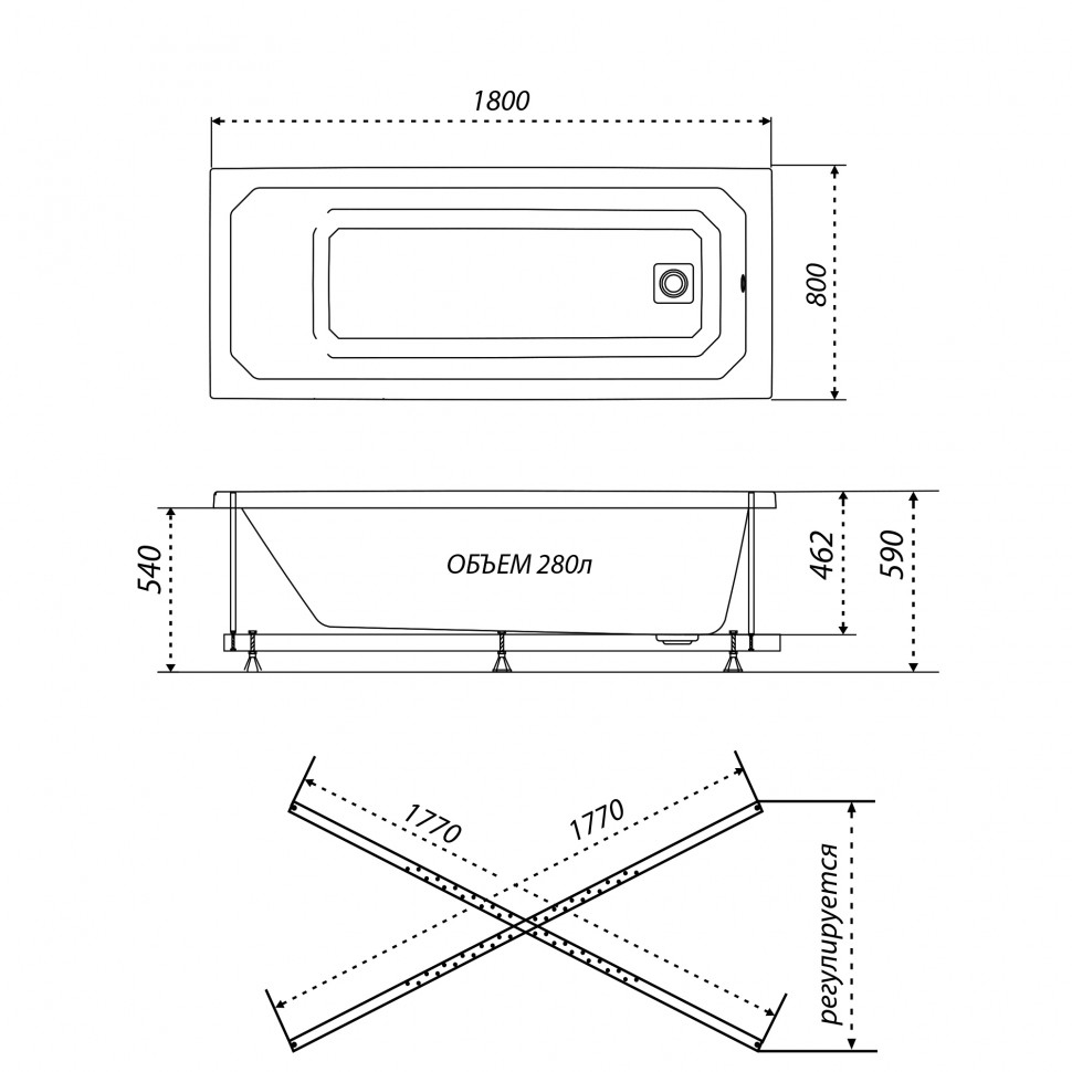 Ванна акриловая Triton Прага 180x80 + каркас Щ0000041798 + экран Щ0000049122