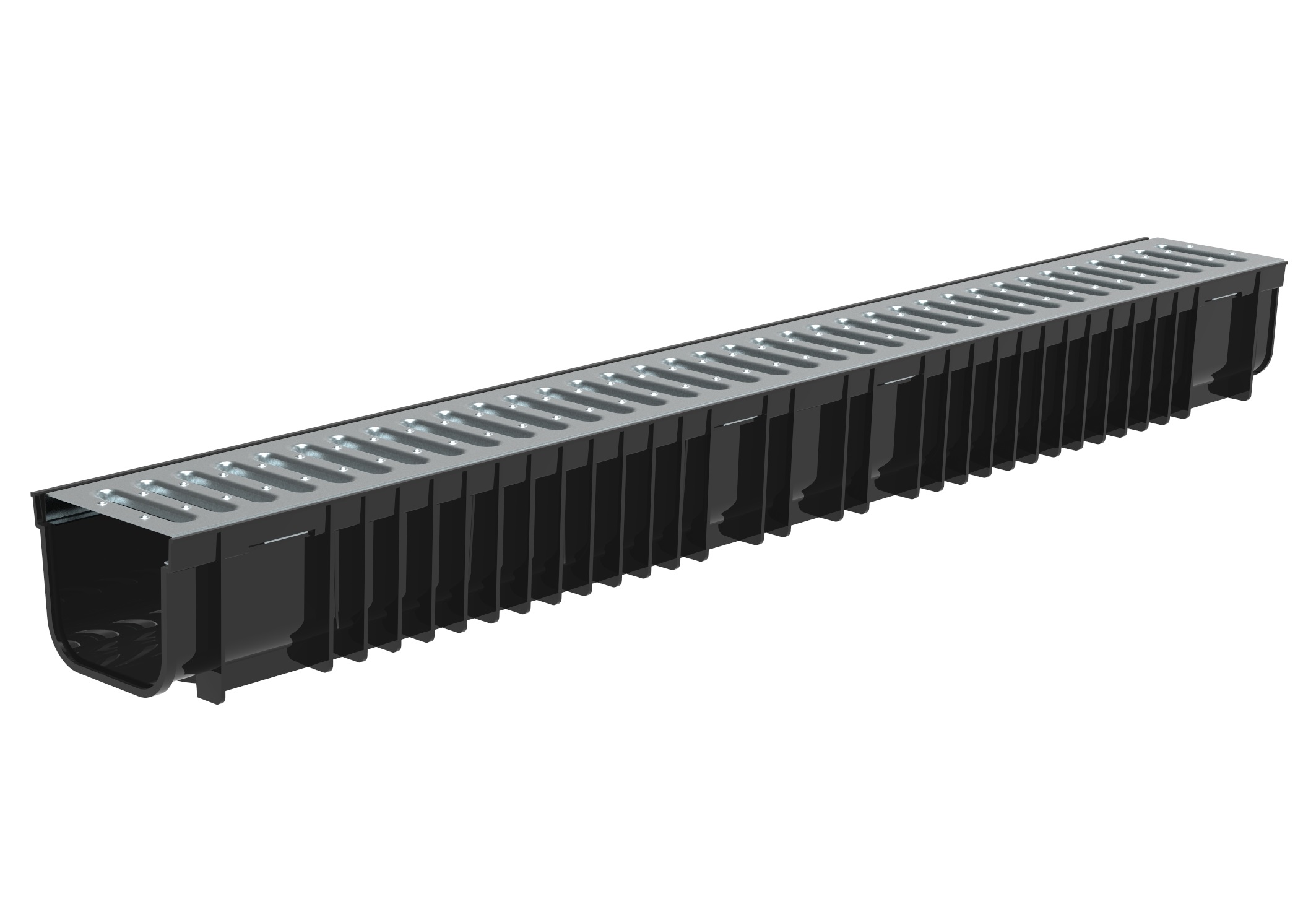 Лоток пластиковый SteePlain DN100 H100 с решеткой стальной тип 1 (1000*128*100) STEELOTарт.P1010S01