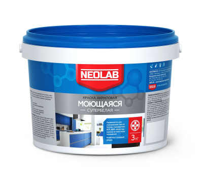 Краска моющаяся акриловая супербелая 3 кг NEOLAB