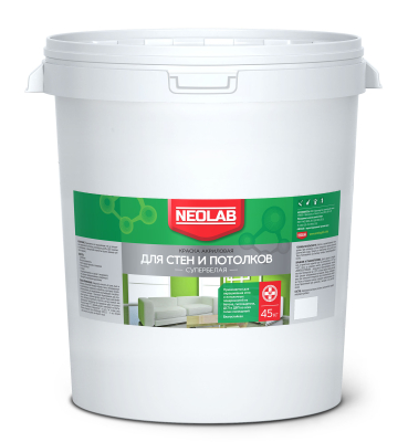 Краска для стен и потолков влагостойкая акриловая супербелая 45 кг NEOLAB