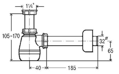 Сифон для биде без горловины VIEGA 5555K из полипропилена, белый арт.120337 под д/клапан
