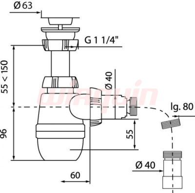 Сифон Минор 11/4х40 с гофрир. трубой 40х40/50 арт. SM2102 нов. арт. 30718050 для д. клапана