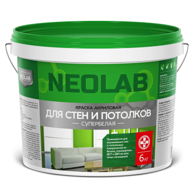 Краска для стен и потолков акриловая супербелая 6 кг NEOLAB  морозостойкая