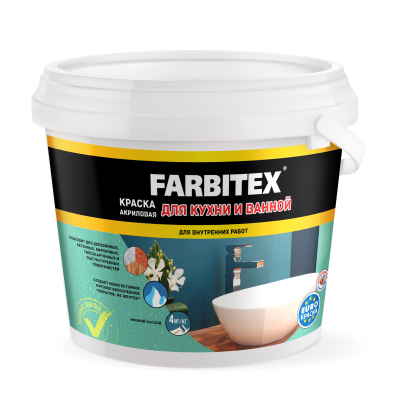 Краска акриловая для кухни и ванной FARBITEX 3 кг