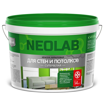 Краска для стен и потолков акриловая супербелая 14 кг NEOLAB морозостойкая