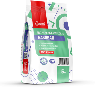 Шпатлевка БАЗОВАЯ БЕЛАЯ (св.беж) гипсовая для внутр. работ 0,8 - 8мм, 5кг Старатели (12 шт)